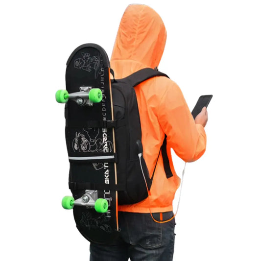 Ulovila nabíjecí batoh se zámkem a poutky na skateboard - PRO ŠKOLU