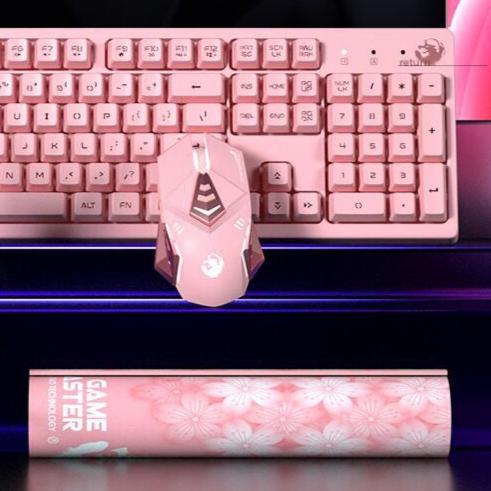 Růžová herní myš PRO, růžová klávesnice a velká design podložka